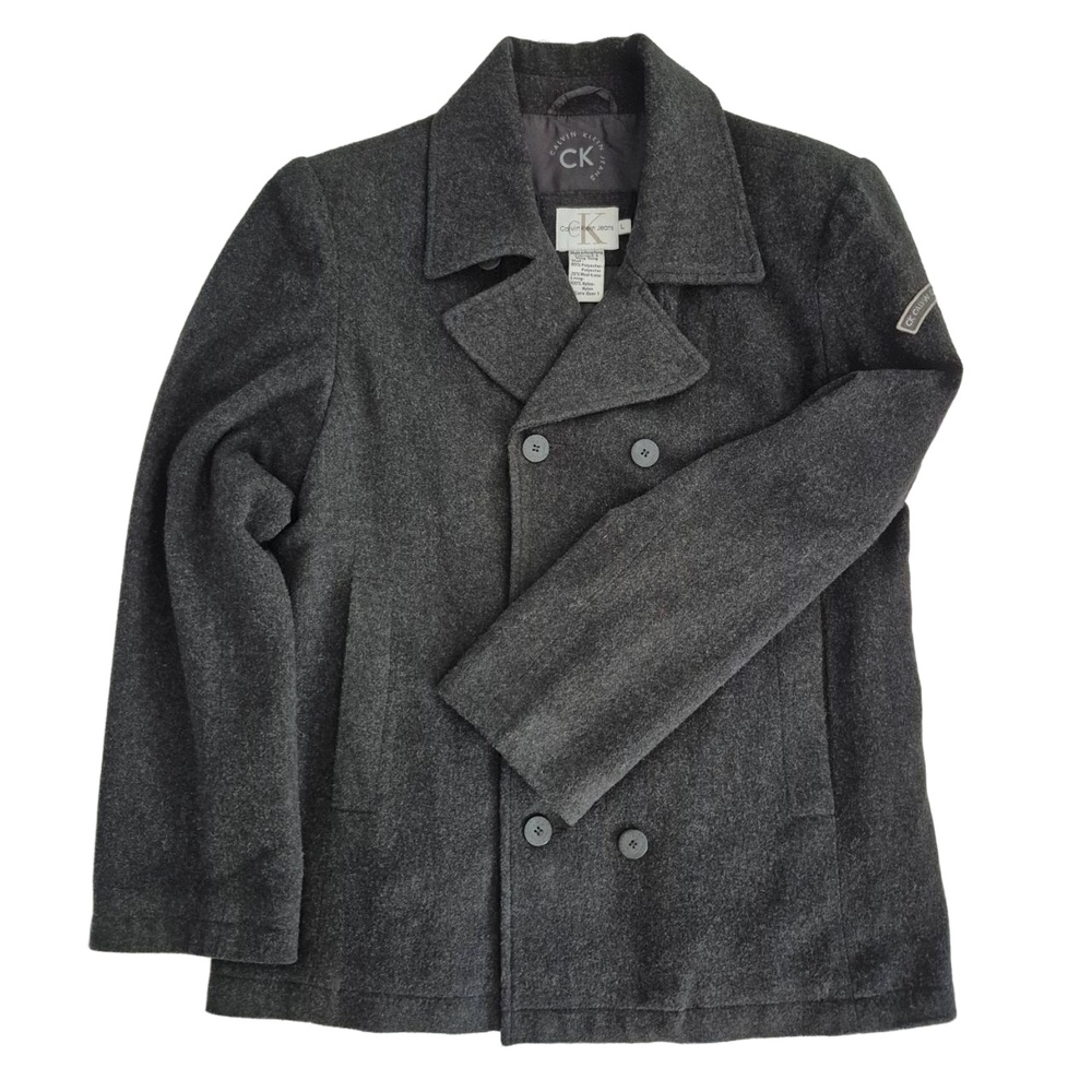 CALVIN KLEIN JEANS Peacoat Dark Gray Double Breasted Wool Blend Classic Men's L